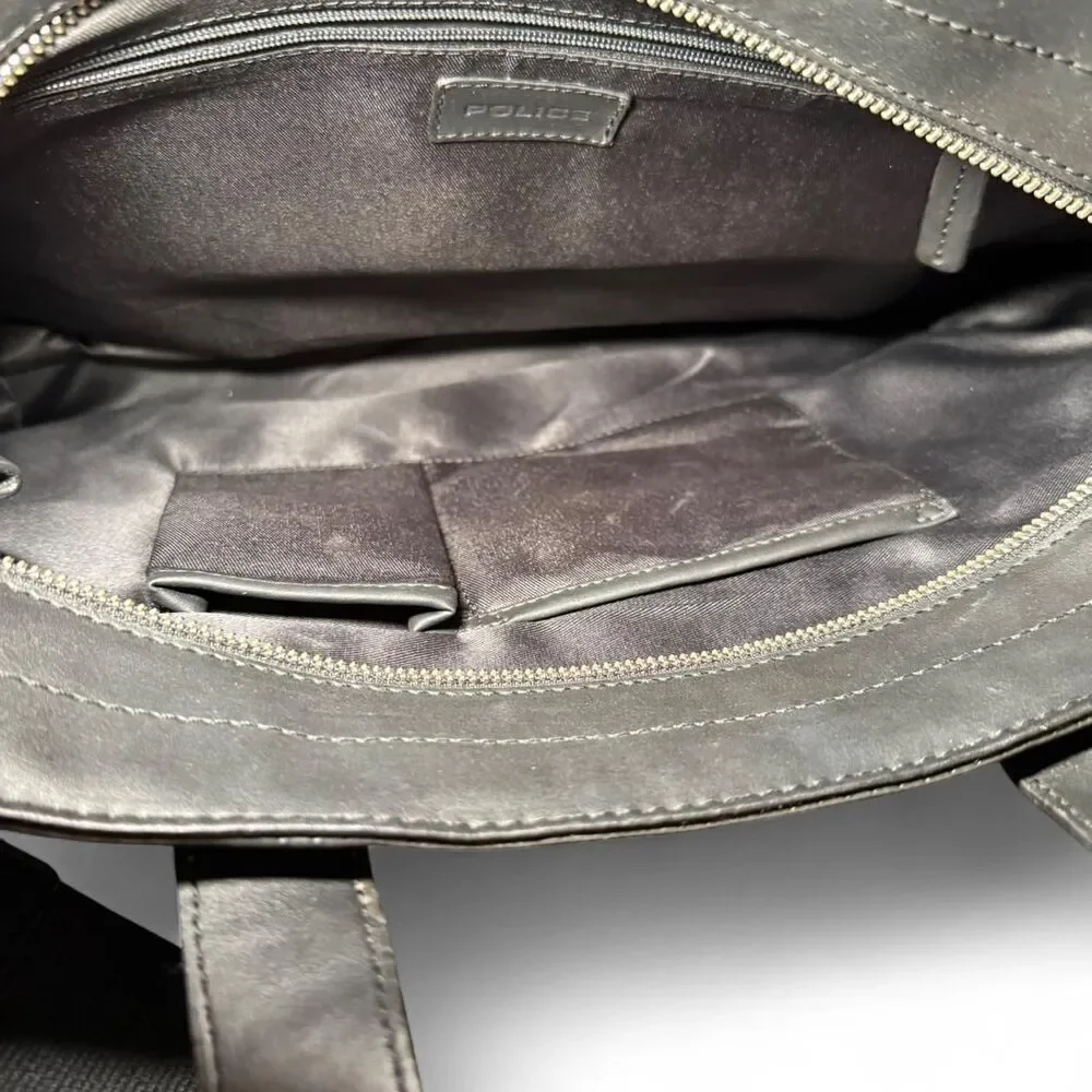 Police Brand Black Brief Case Laptop Bag with Crossbody Strap and Top Handles